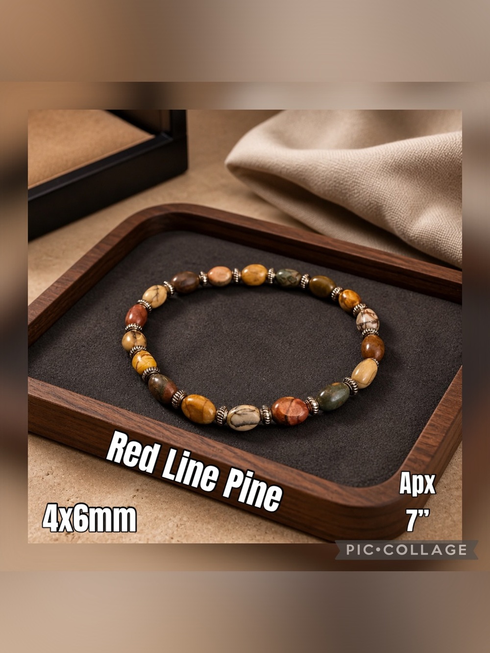 Red Line Pine Stone Beaded Bracelet with silver accents - Crystal